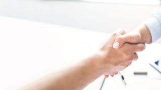 Vertriebspartner Geschäftspartner geben sich die Hände