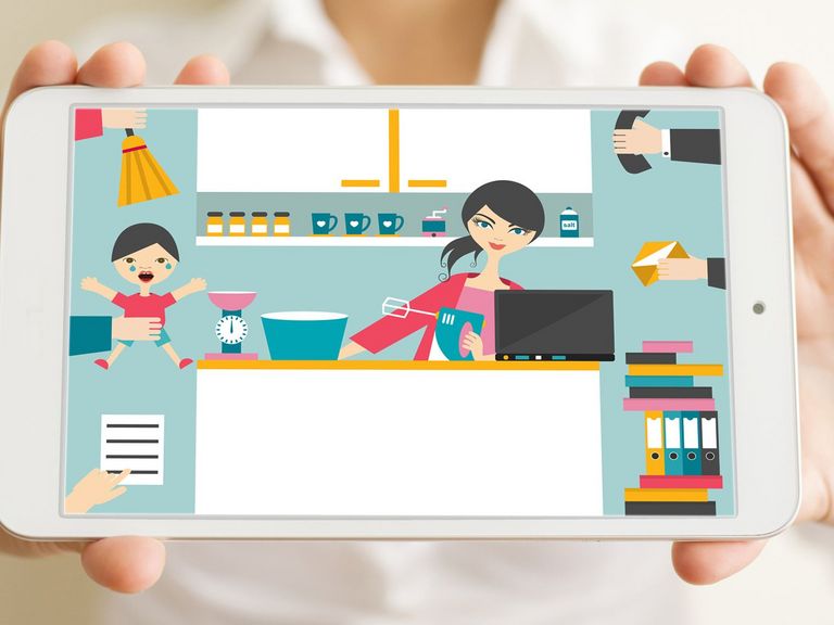 Zeichnung einer Frau mit vielen Aufgaben