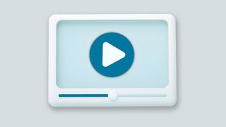 Infofilme zur ePA Stylisierter Bildschirm mit großem Play-Button vor hellblauem Hintergrund