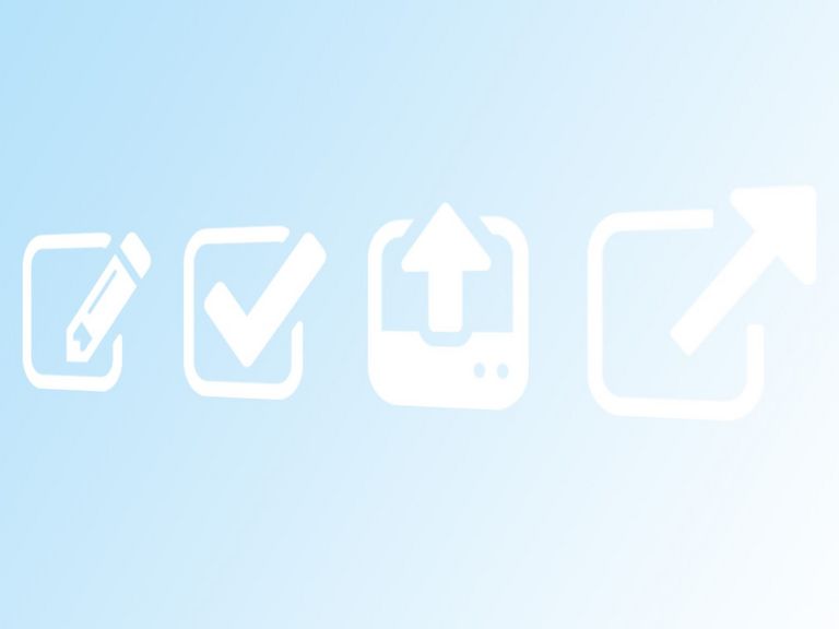 Verschiedene weiße Symbole auf hellblauen Hintergrund