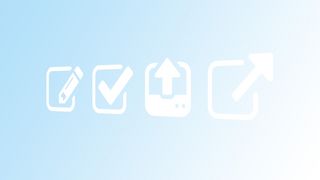 Online-Bewerbung Verschiedene weiße Symbole auf hellblauen Hintergrund