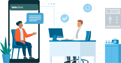 Online-Sprechstunde mit TeleClinic Illustration zur Arztkonsulation per Smartphone